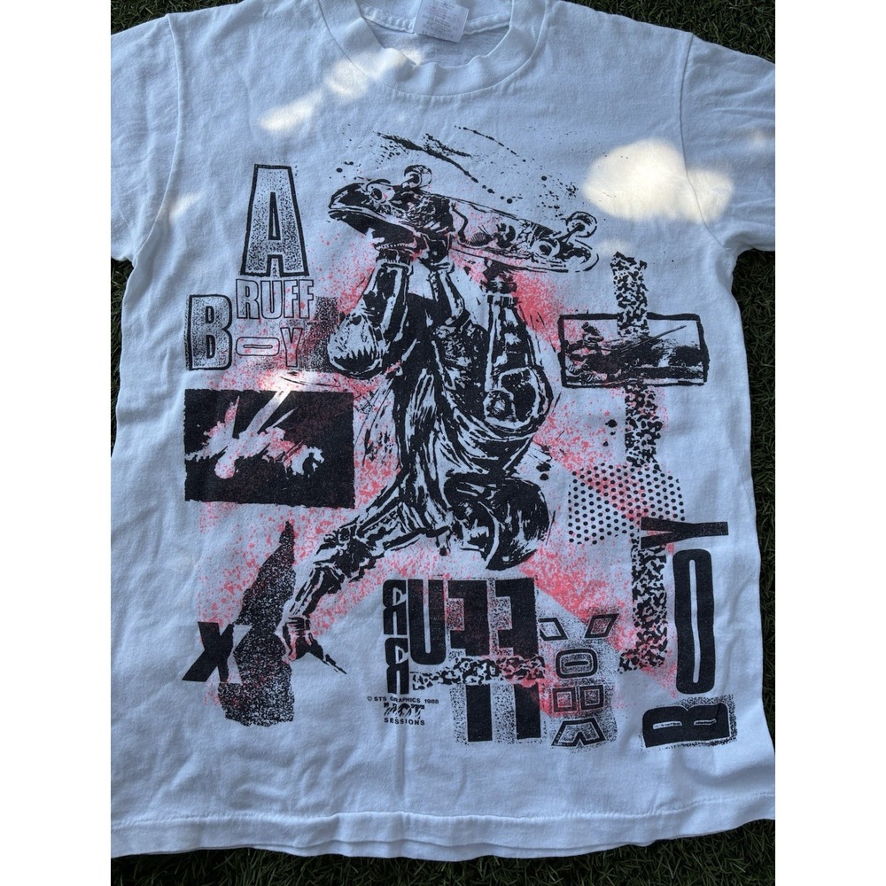 Vintage 1988 Sts Graphics A Ruff Boy Skateboard Vibrant T-Shirt Size M Usa Made View 2